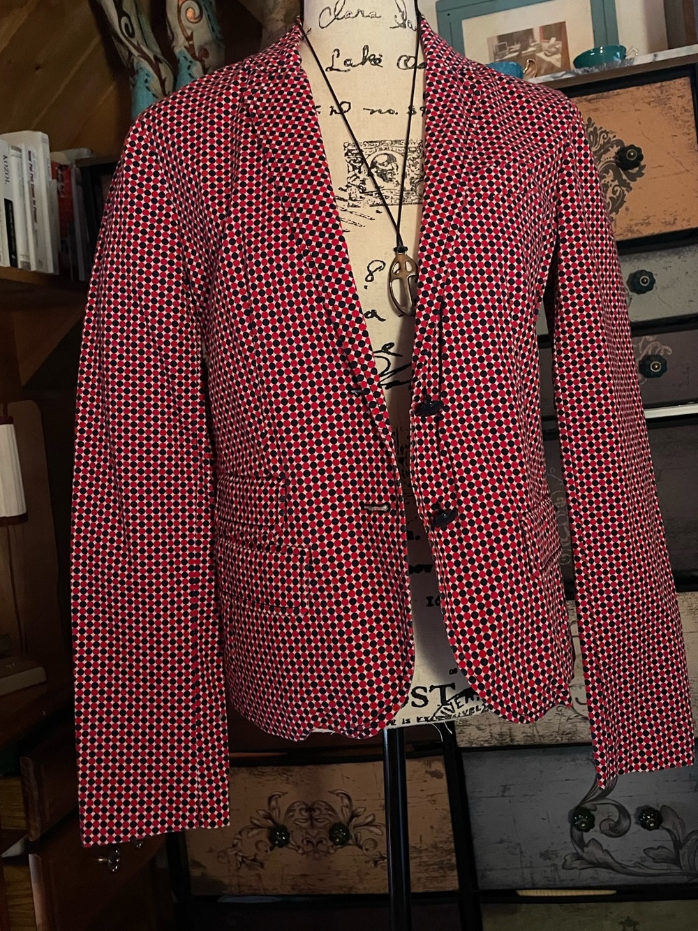QMack Red and Navy Polka Dot Blazer